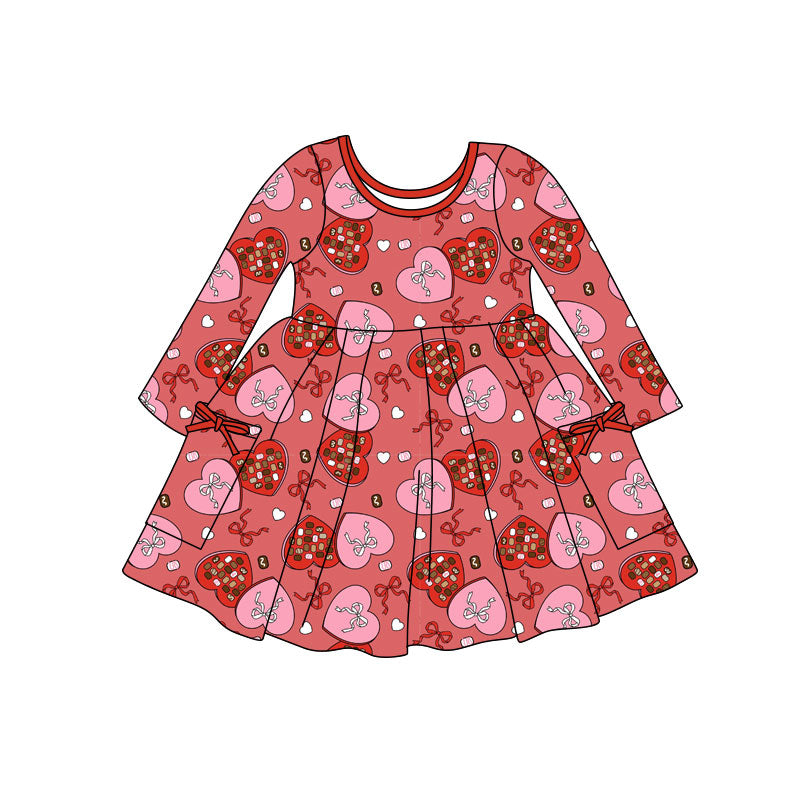 Baby Girls Hearts Bows Pockets Valentine Knee Length Dresses Preorder