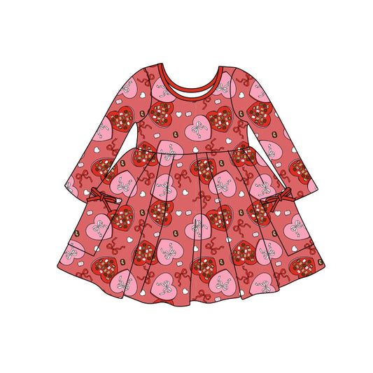 Baby Girls Hearts Bows Pockets Valentine Knee Length Dresses Preorder