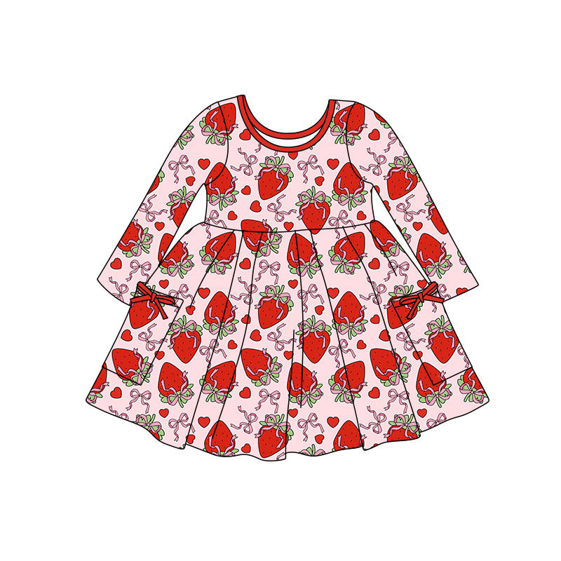 Baby Girls Hearts Bows Strawberry Pockets Valentine Knee Length Dresses Preorder