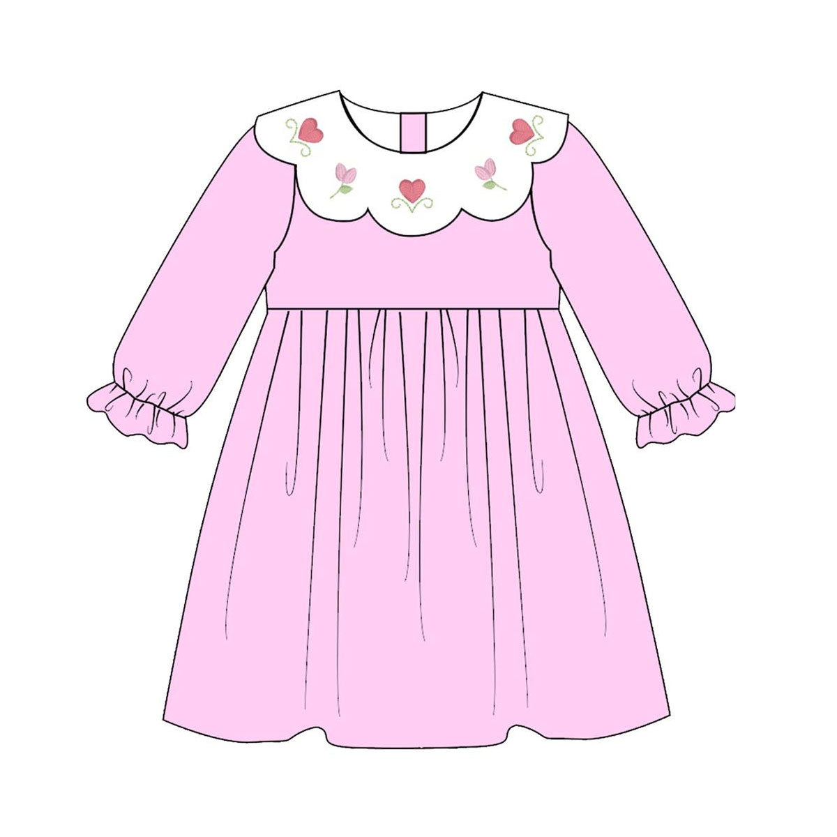 Baby Girls Pink Long Sleeve Hearts Flowers Valentine Knee Length Dresses Preorder