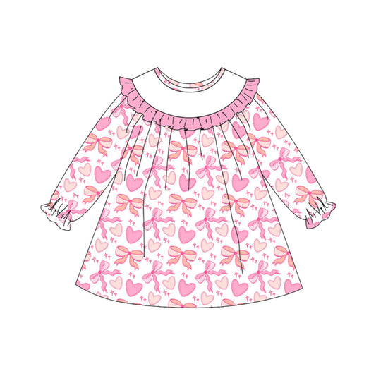 Baby Girls Pink Long Sleeve Bows Hearts Valentine Knee Length Dresses Preorder