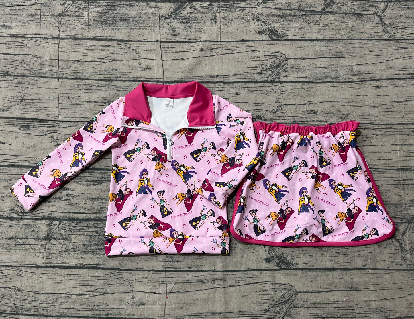 Baby Girls Pink Demon Hunter Zipper Pullovers Skirt Shorts Yoga Active Clothes Sets