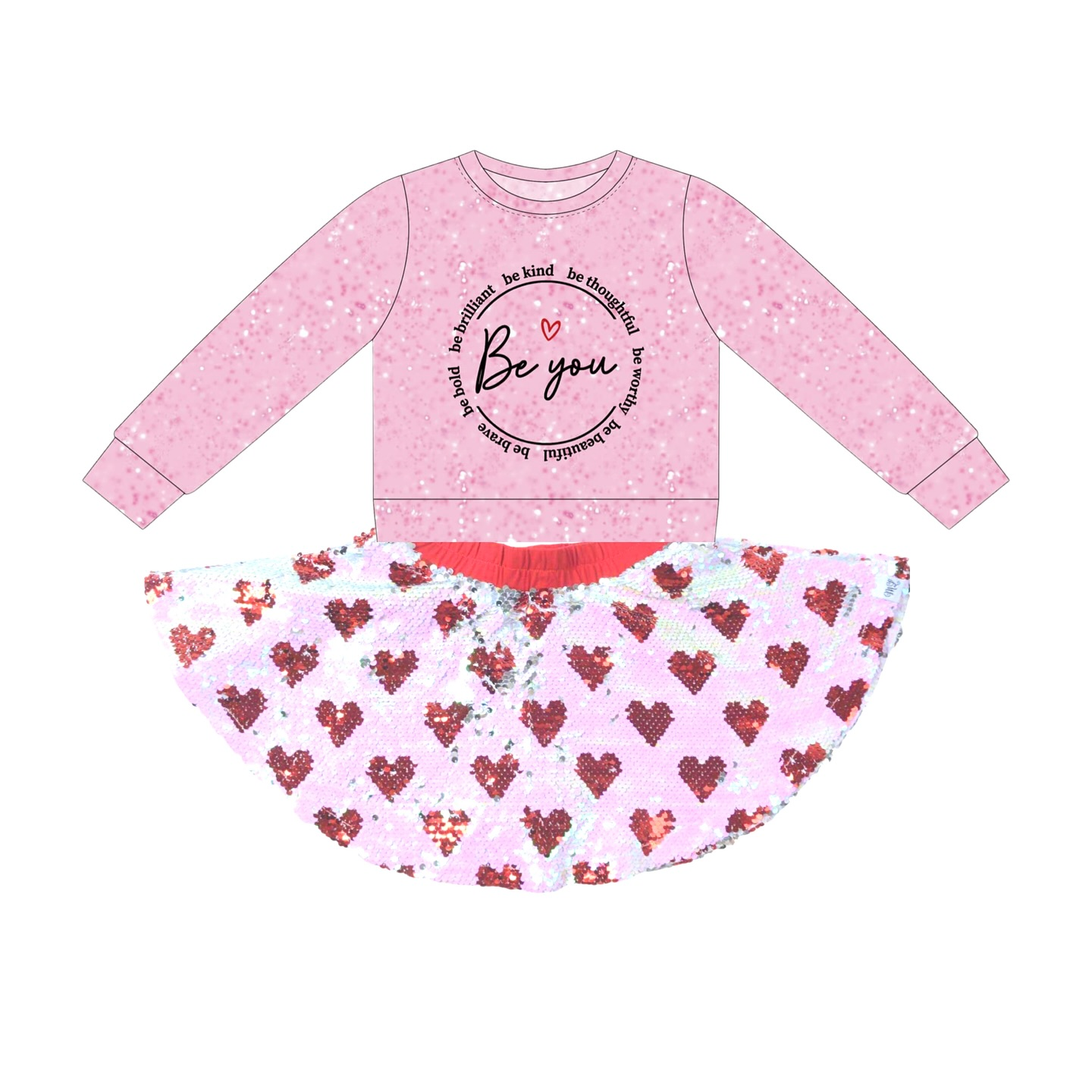 Baby Girls Be You Top Hearts Plaid Skirts Valentines Clothes Sets Preorder