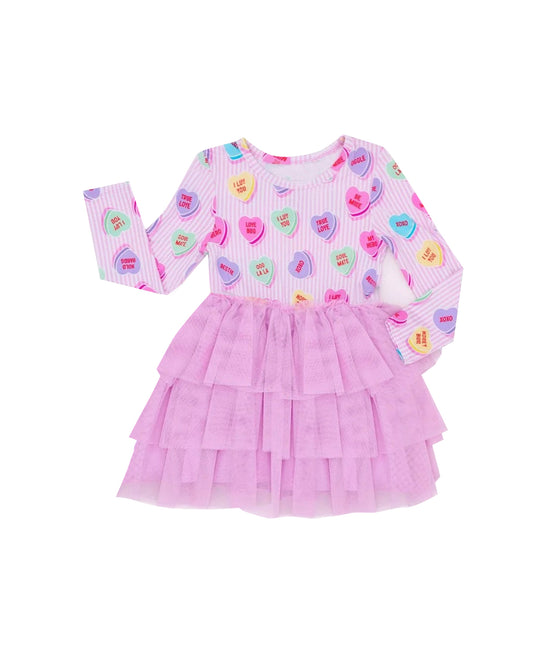 Baby Girls Pink Stripe Hearts XOXO Tassel Valentines Knee Length Dresses Preorder