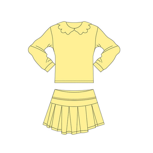 Baby Girls Yellow Collar Shirts Top Skirt Shorts Yoga Clothes Sets Preorder