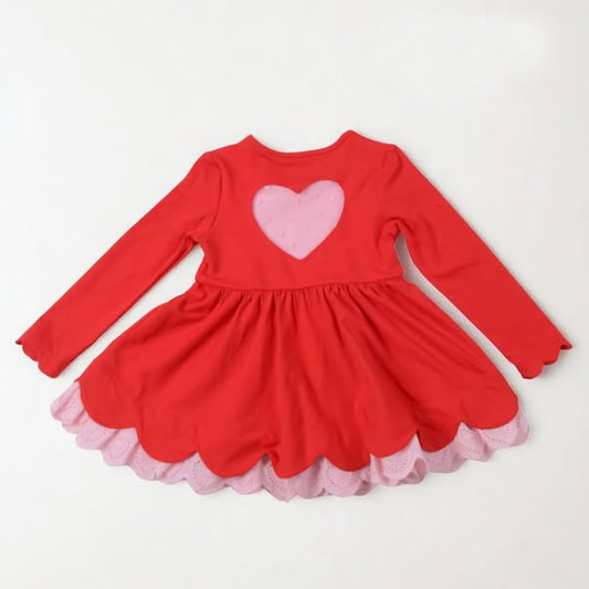 Baby Girls Long Sleeve Hearts Valentines Ruffle Knee Length Dresses Preorder