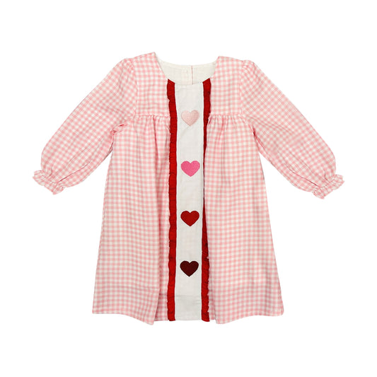 Baby Girls Pink Checked Hearts Valentines Knee Length Dresses Preorder