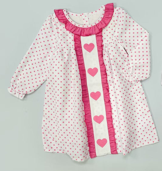 Baby Girls Pink Polka Dots Hearts Valentines Collar Knee Length Dresses Preorder