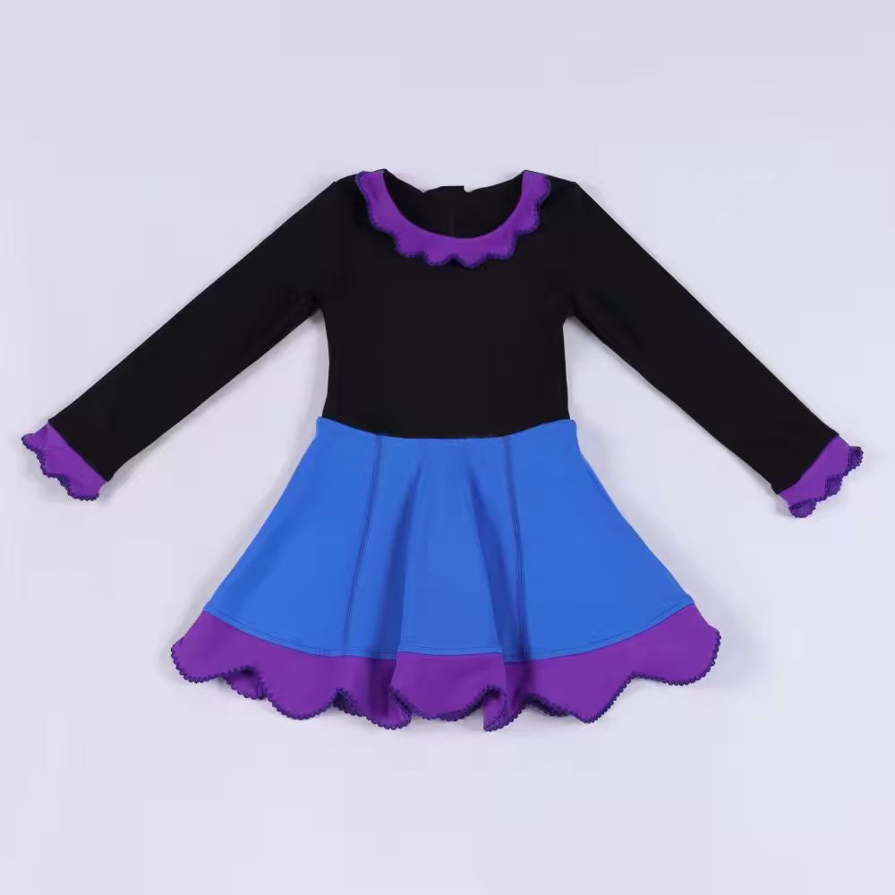 Baby Girls Black Blue Purple Yoga Ruffle Collar Knee length Dresses Preorder