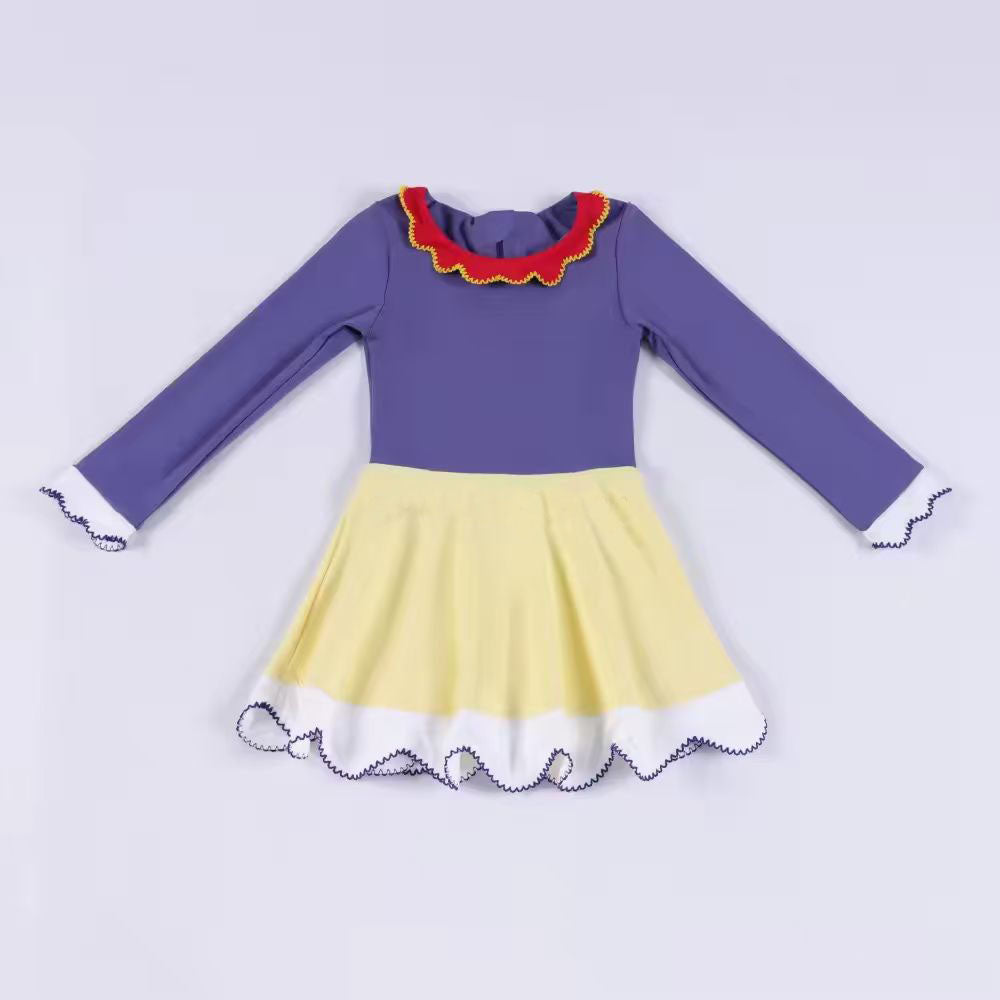 Baby Girls Yellow Purple Red Yoga Ruffle Collar Knee length Dresses Preorder