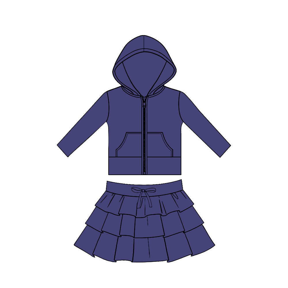 Baby Girls Purple Pockets Zip Hoodies Jacket Ruffle Skirt Shorts Yoga Clothes Sets Preorder