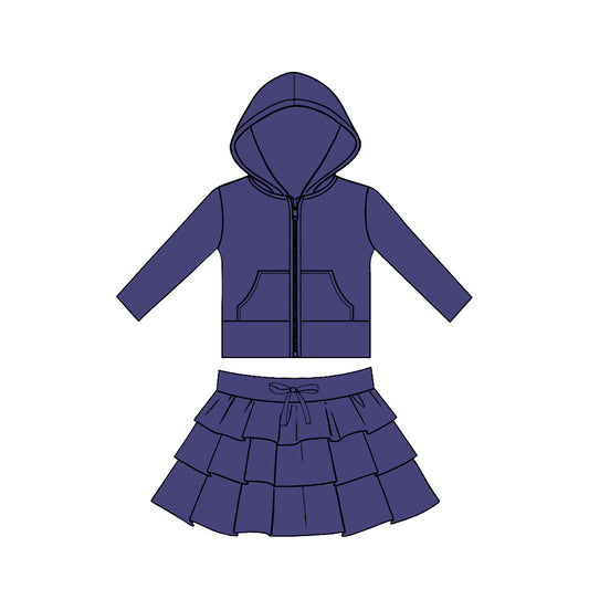 Baby Girls Purple Pockets Zip Hoodies Jacket Ruffle Skirt Shorts Yoga Clothes Sets Preorder