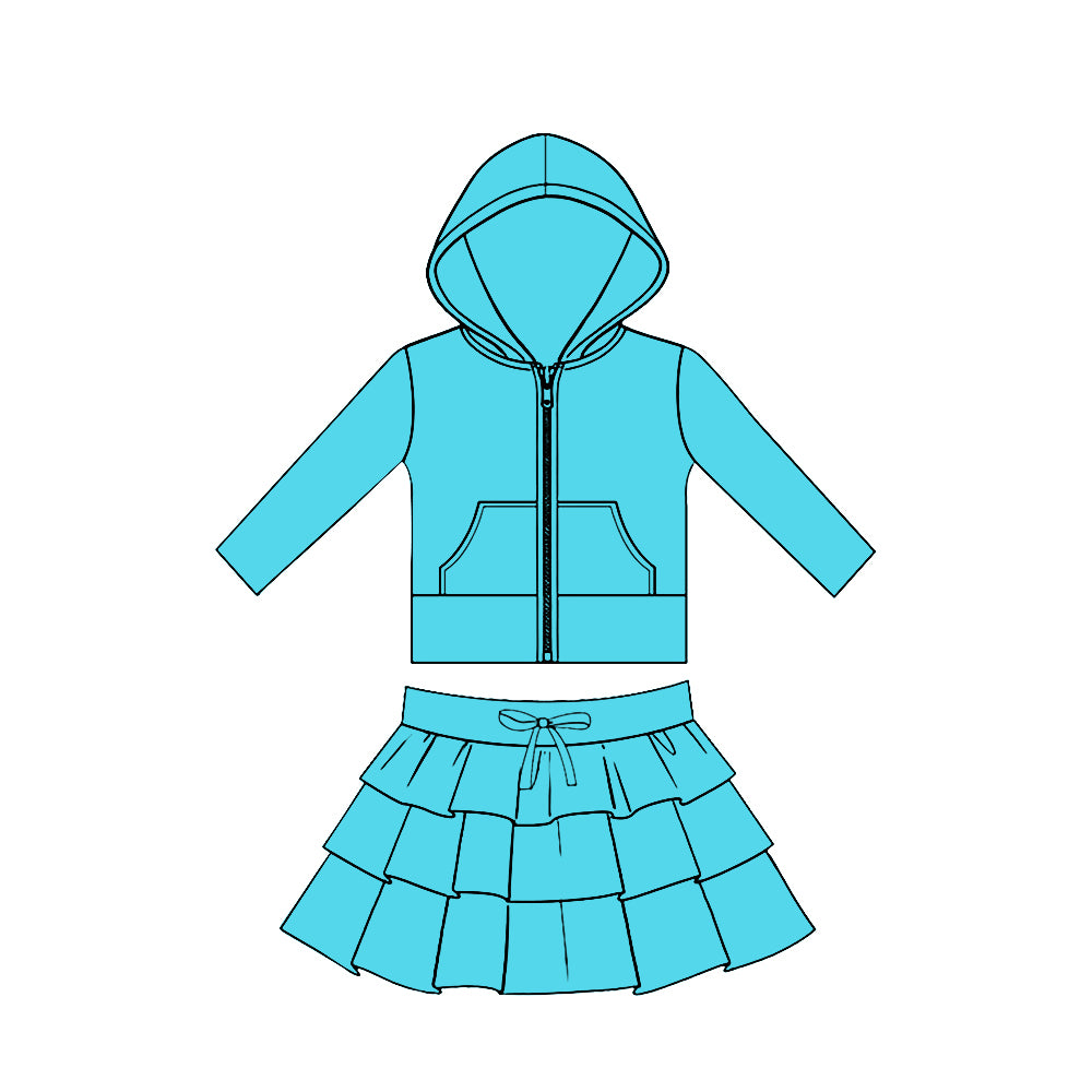 Baby Girls Blue Pockets Zip Hoodies Jacket Ruffle Skirt Shorts Yoga Clothes Sets Preorder