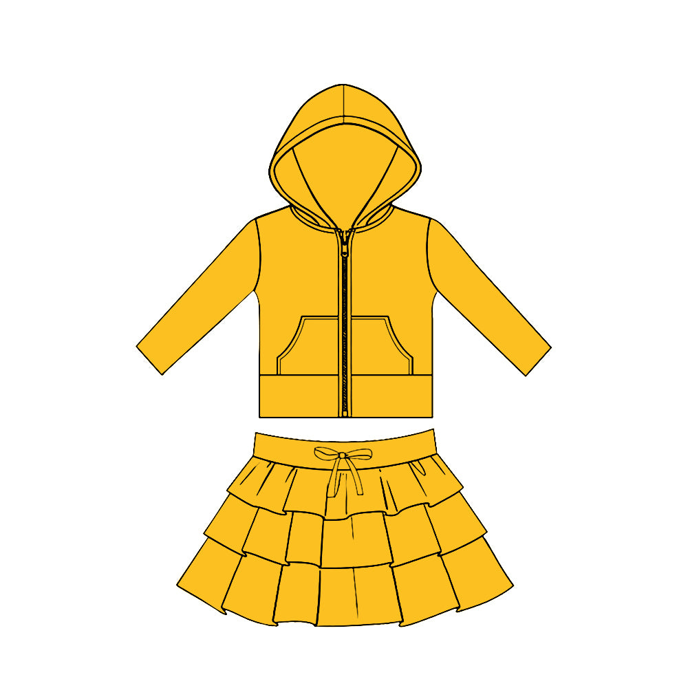 Baby Girls Gold Pockets Zip Hoodies Jacket Ruffle Skirt Shorts Yoga Clothes Sets Preorder