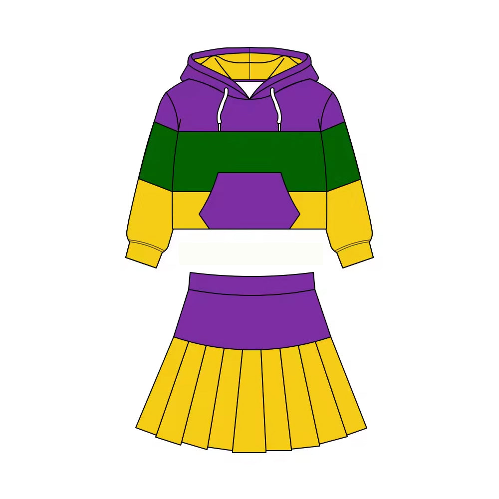 Baby Girls Mardigras Pockets Hoodies Pleated Skirt Shorts Yoga Clothes Sets Preorder