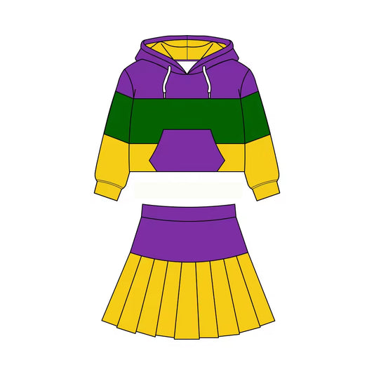 Baby Girls Mardigras Pockets Hoodies Pleated Skirt Shorts Yoga Clothes Sets Preorder