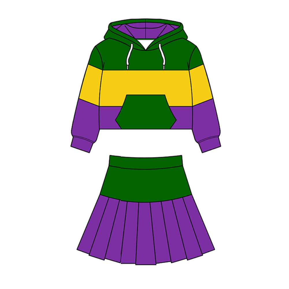 Baby Girls Mardigras Pockets Hoodies Pleated Skirt Shorts Yoga Clothes Sets Preorder
