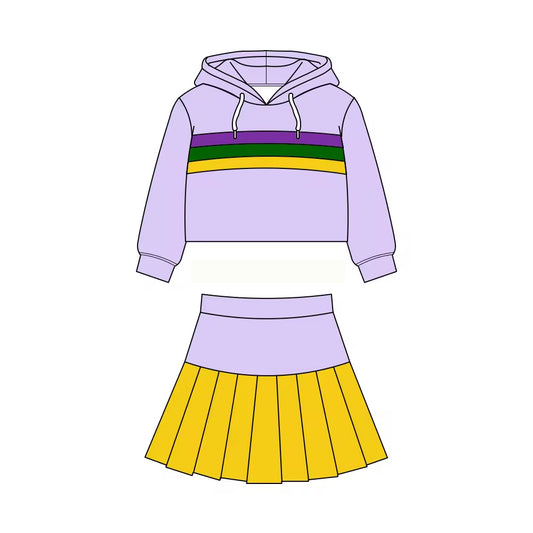 Baby Girls Mardigras Stripe Hoodies Pleated Skirt Shorts Yoga Clothes Sets Preorder