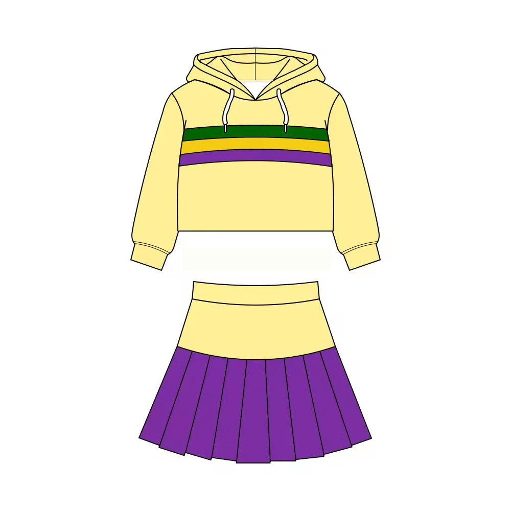 Baby Girls Mardigras Stripe Hoodies Pleated Skirt Shorts Yoga Clothes Sets Preorder