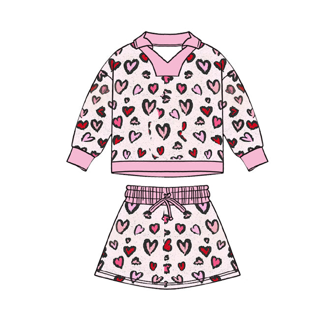 Baby Girls Hearts Leopard Top Skirt Shorts Valentines Clothes Sets Preorder