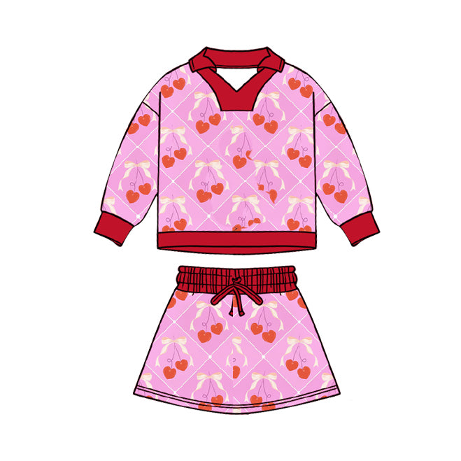 Baby Girls Hearts Cherry Checked Top Skirt Shorts Valentines Clothes Sets Preorder