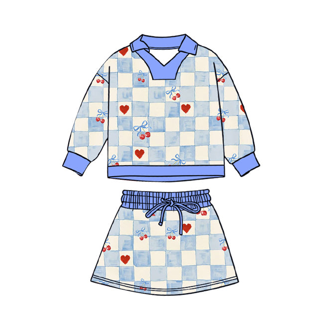 Baby Girls Hearts Cherry Checked Top Skirt Shorts Valentines Clothes Sets Preorder