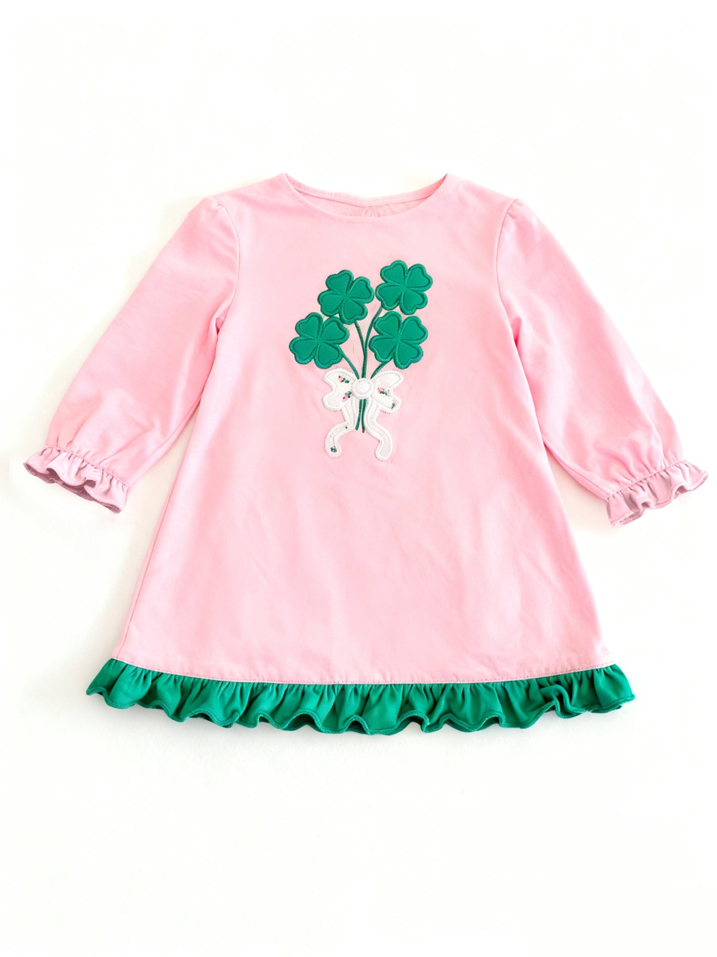 Baby Girls Clovers Bows St Patrick Ruffle Knee Length Dresses Preorder