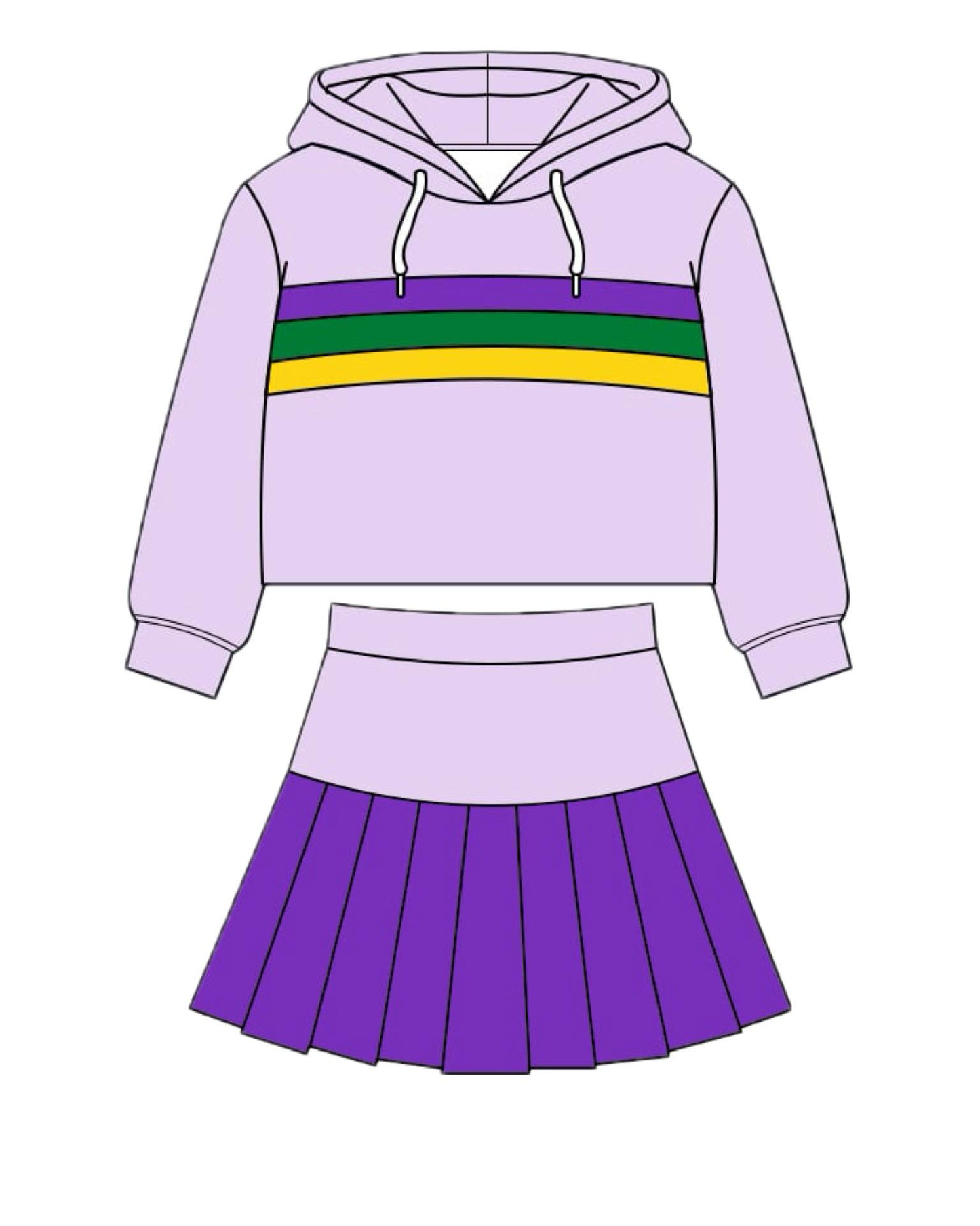 Baby Girls Mardigras Stripe Hoodies Pleated Skirt Shorts Yoga Clothes Sets Preorder