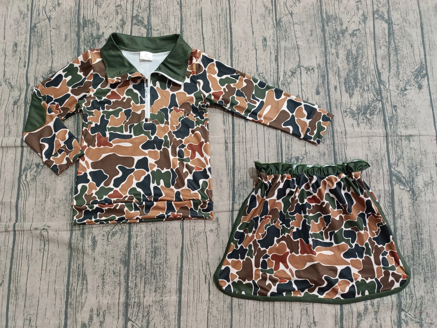 Baby Girls Southern Dark Brown Camo Zip Pullover Skirt Shorts Clothes Sets