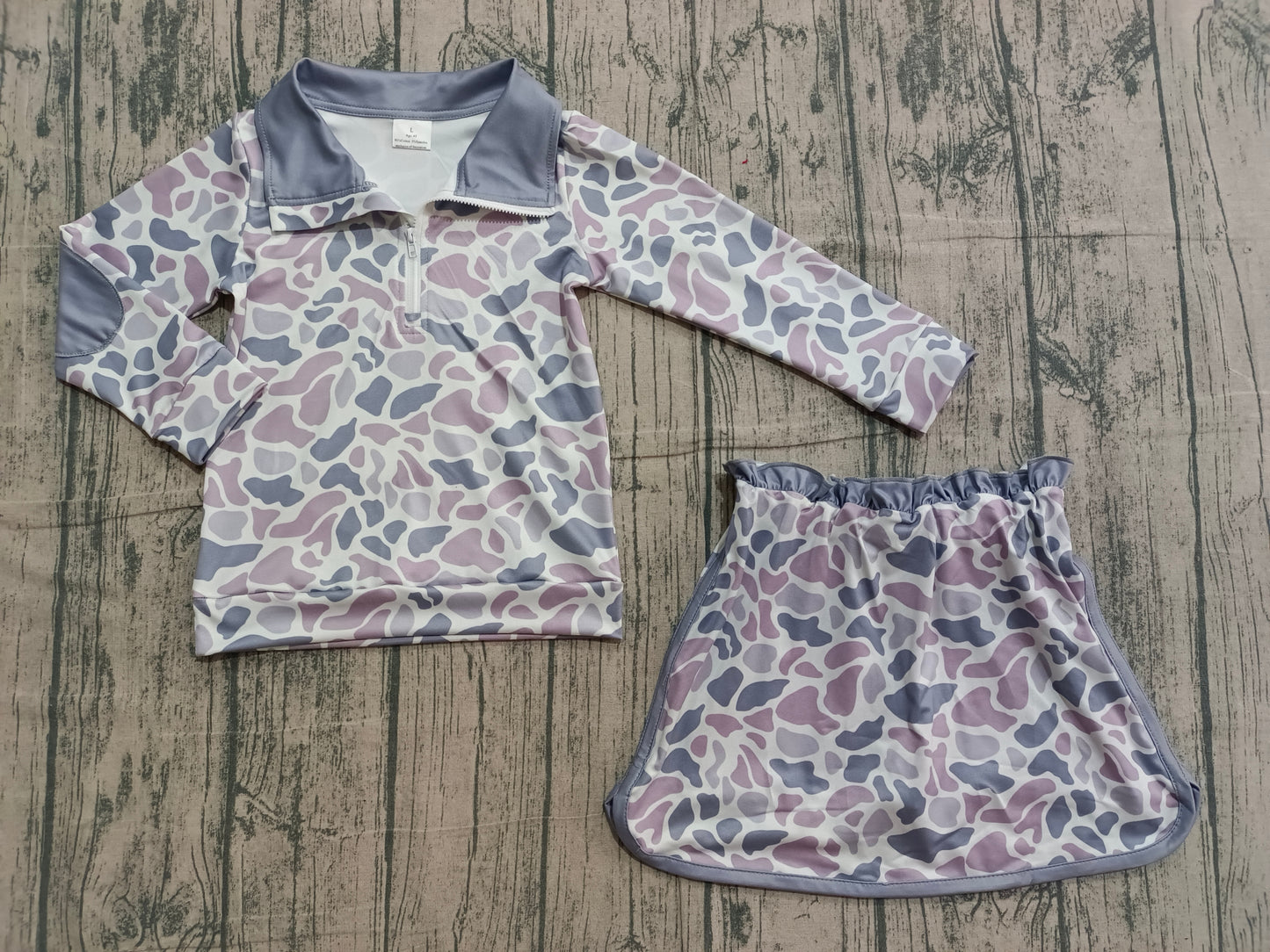 Baby Girls Southern Light Grey Camo Zip Pullover Skirt Shorts Clothes Sets