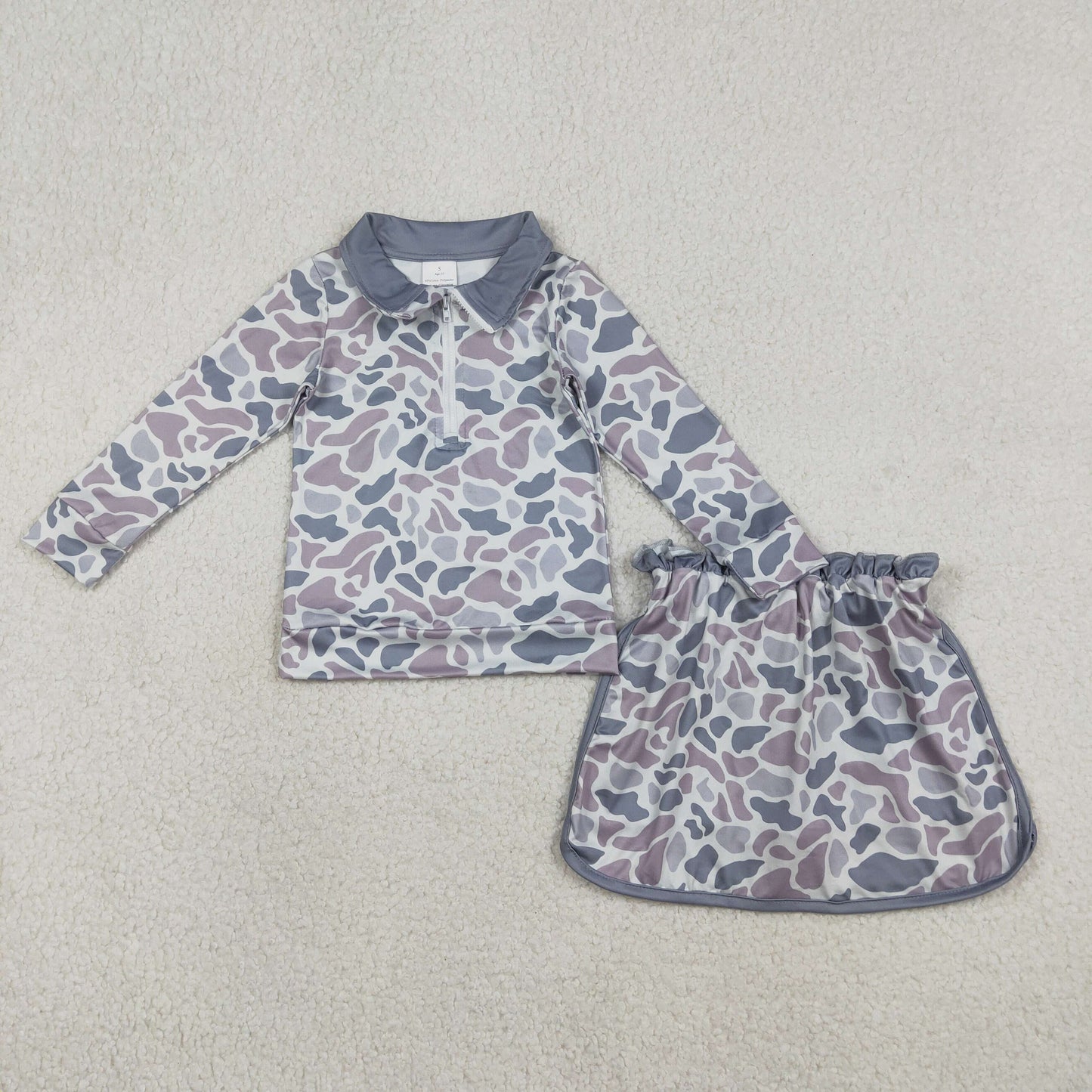Baby Girls Southern Light Grey Camo Zip Pullover Skirt Shorts Clothes Sets