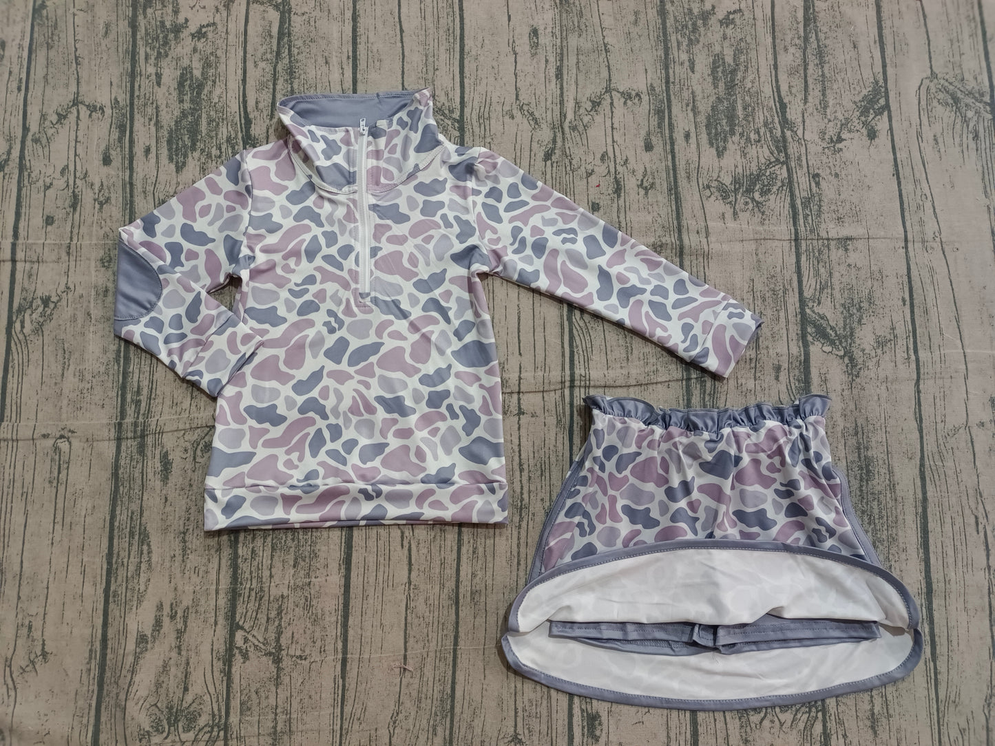 Baby Girls Southern Light Grey Camo Zip Pullover Skirt Shorts Clothes Sets