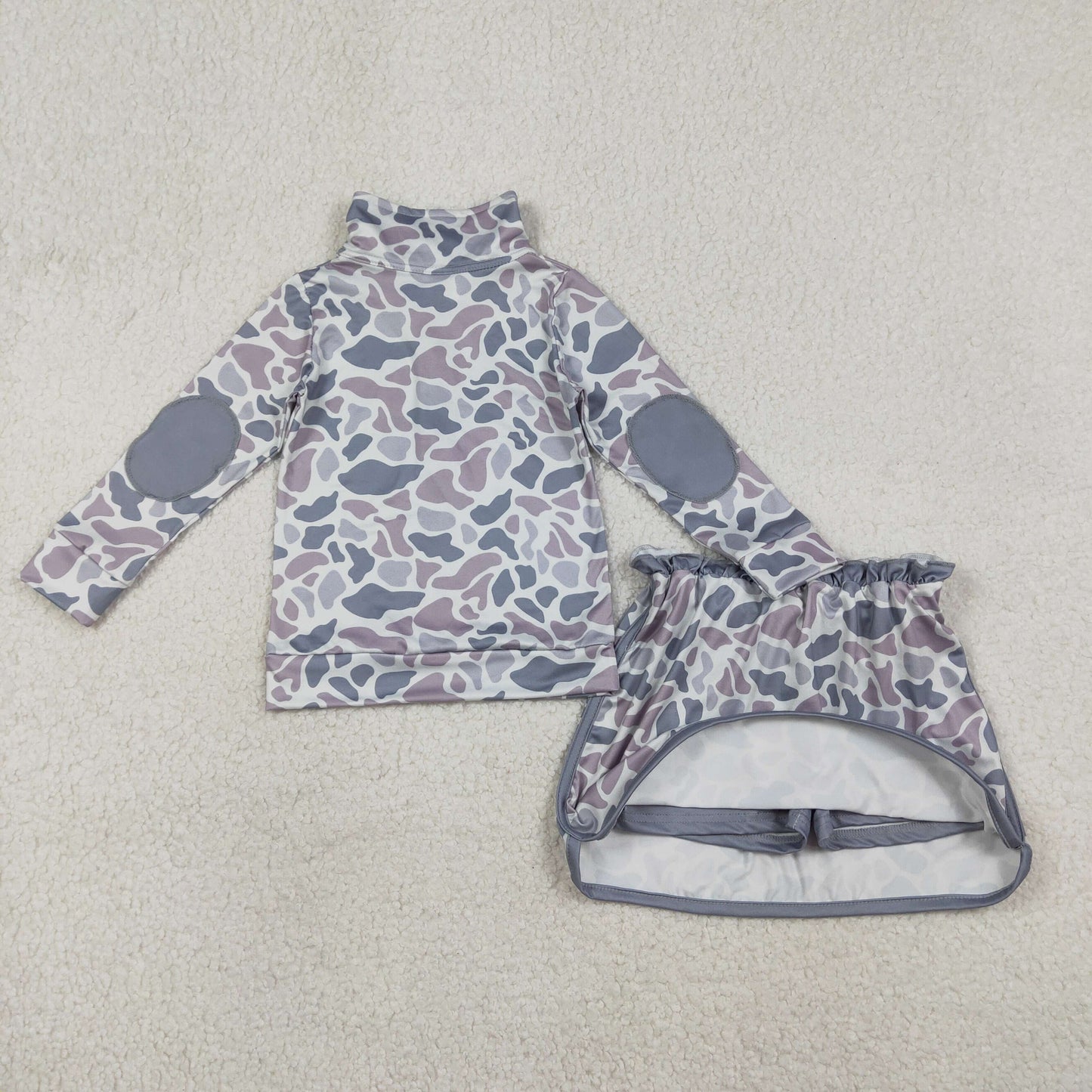 Baby Girls Southern Light Grey Camo Zip Pullover Skirt Shorts Clothes Sets