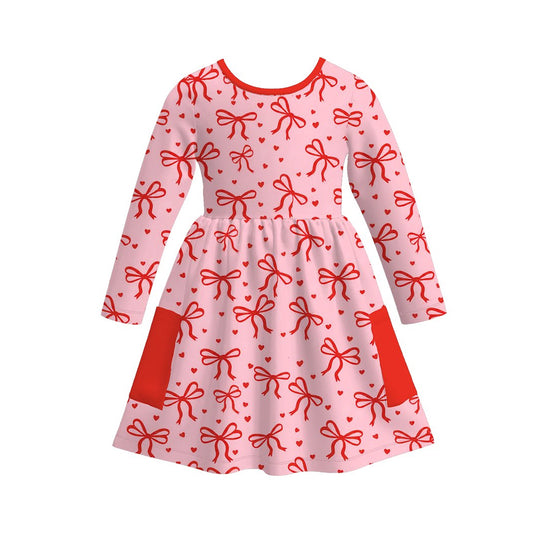 Baby Girls Hearts Bows Pockets Valentines Knee Length Dresses Preorder