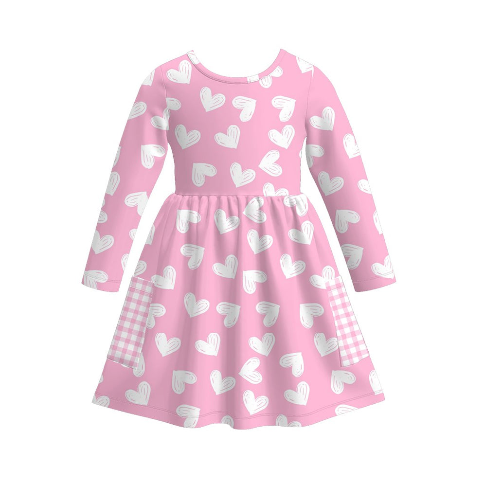 Baby Girls Hearts Plaid Pockets Valentines Knee Length Dresses Preorder