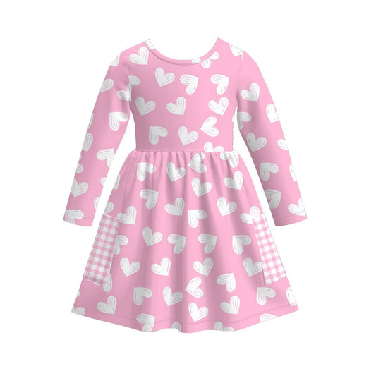 Baby Girls Hearts Plaid Pockets Valentines Knee Length Dresses Preorder