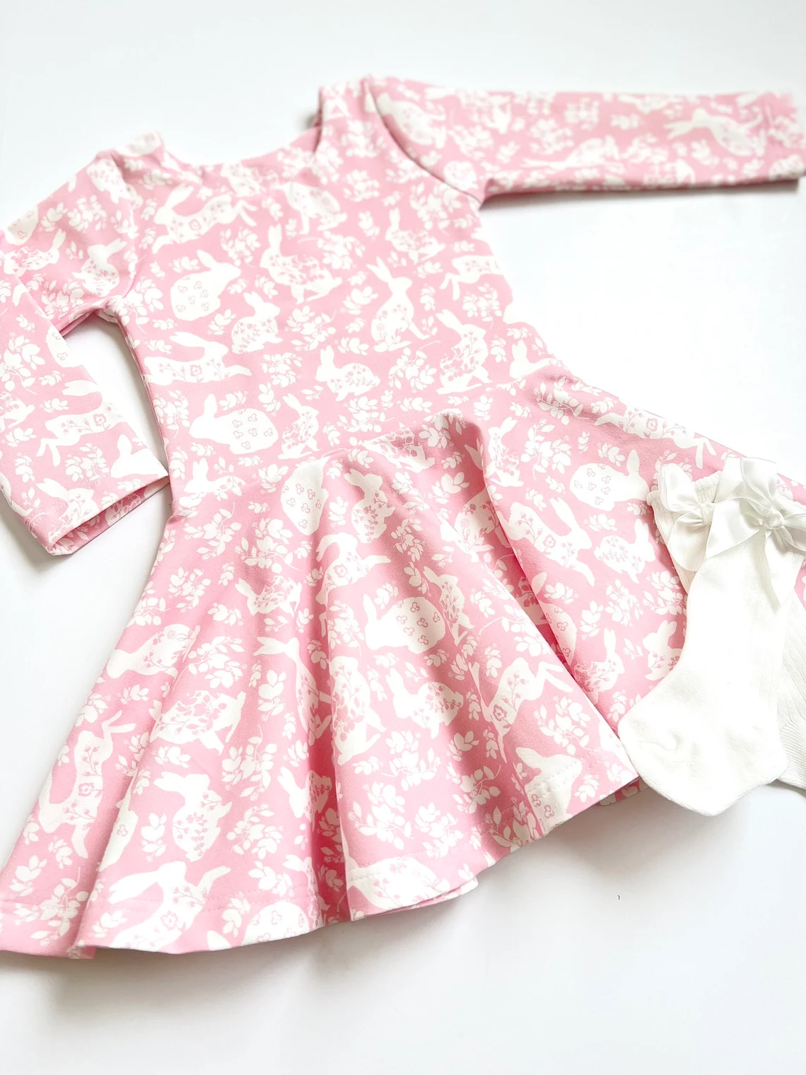 Baby Girls Pink Floral Rabbits Easter Knee Length Dresses Preorder
