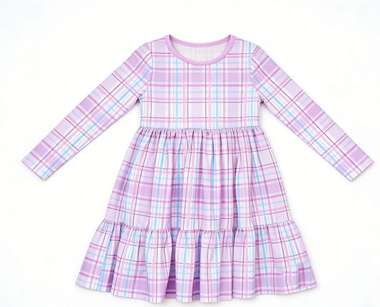 Baby Girls Colorful Checked Patchwork Knee Length Dresses Preorder