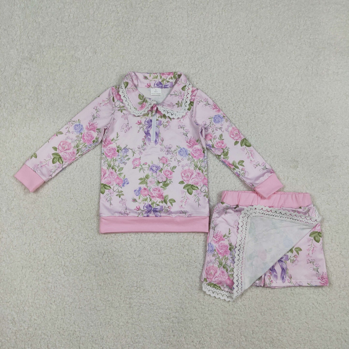 Sibling Baby Girls Long Sleeve Flowers Bows Zip Pumpkins Top Skirt Short Clothes Sets