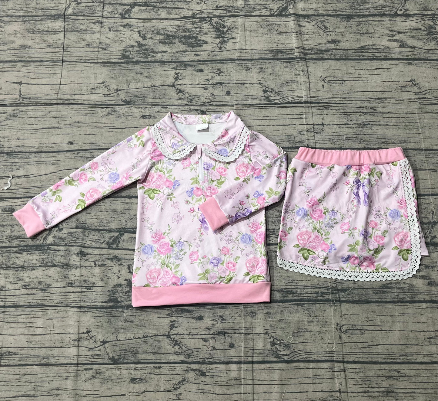 Baby Girls Flowers Zipper Collar Top Ruffle Skirt Shorts Clothes Sets