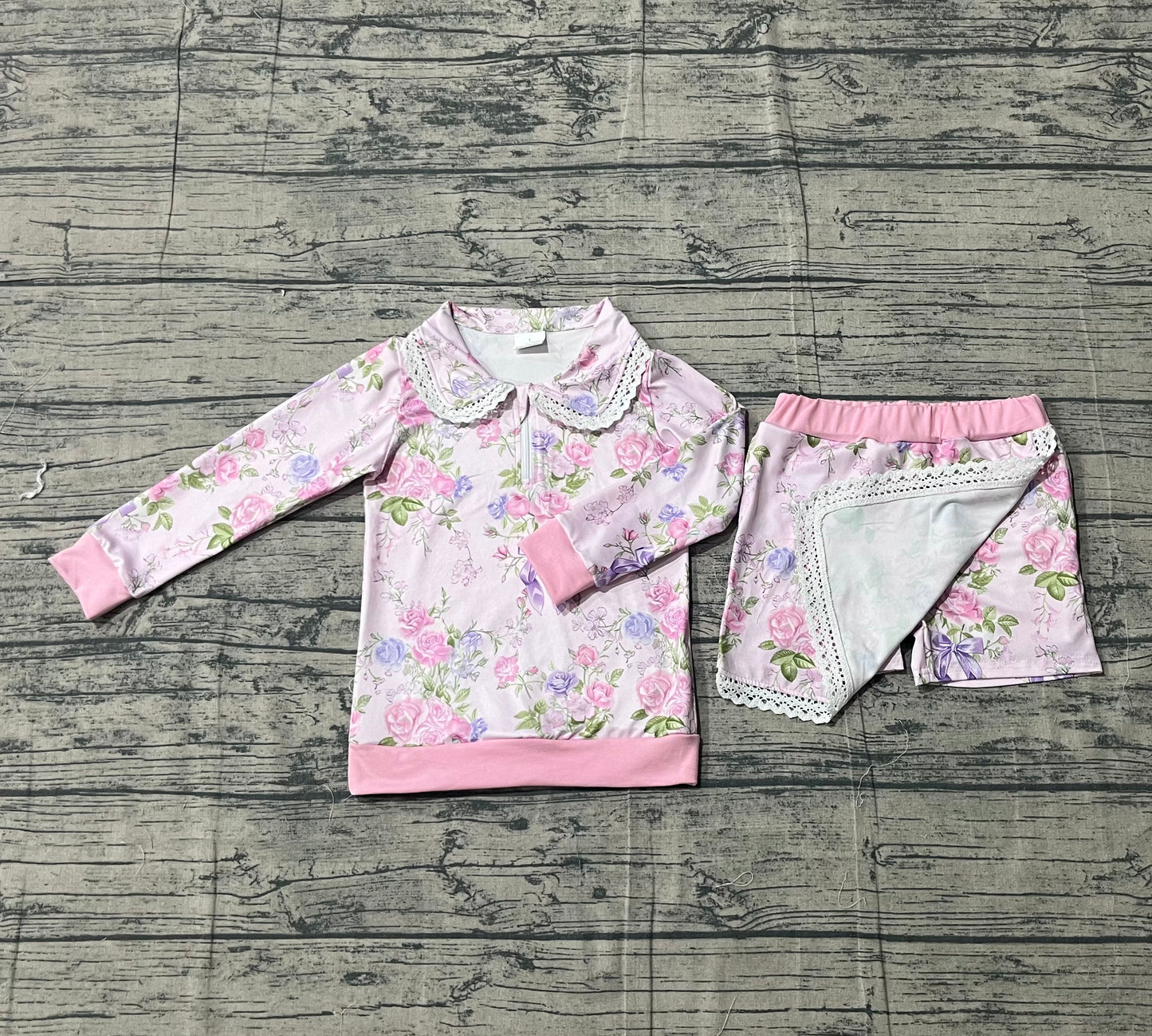 Baby Girls Flowers Zipper Collar Top Ruffle Skirt Shorts Clothes Sets