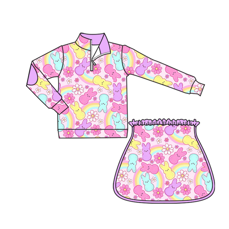 Baby Girls Rabbits Flowers Zip Pullover Skirt Short Easter Yoga Active Clothes Sets Preorder