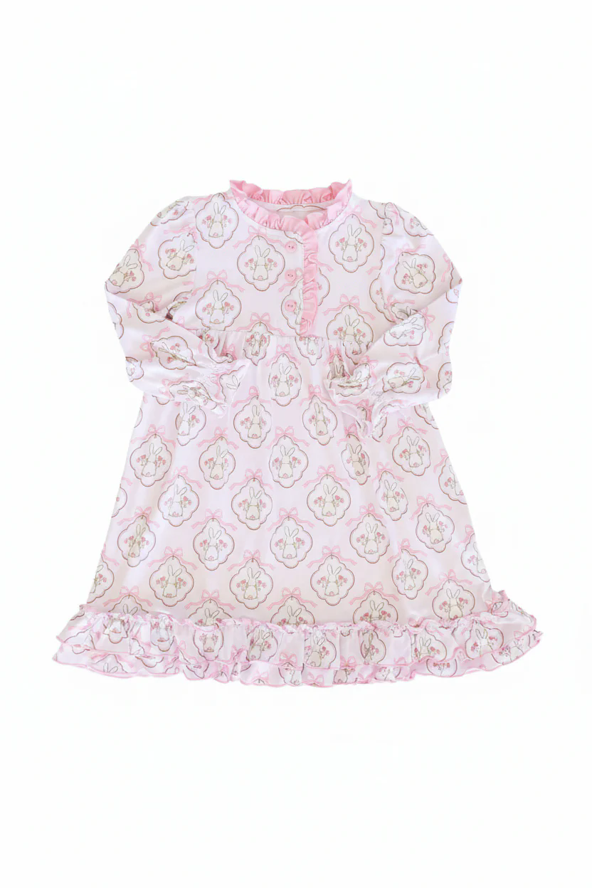 Baby Girls Pink Bows Rabbits Button Ruffle Easter Knee Length Dresses Preorder