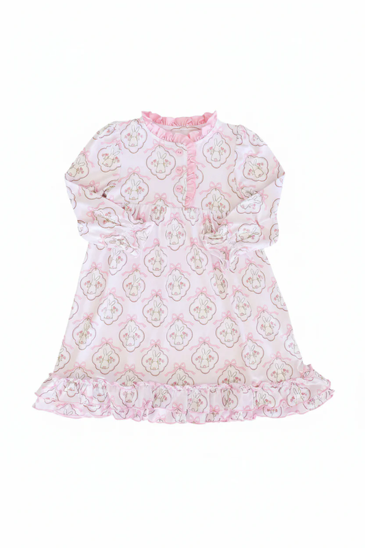 Baby Girls Pink Bows Rabbits Button Ruffle Easter Knee Length Dresses Preorder