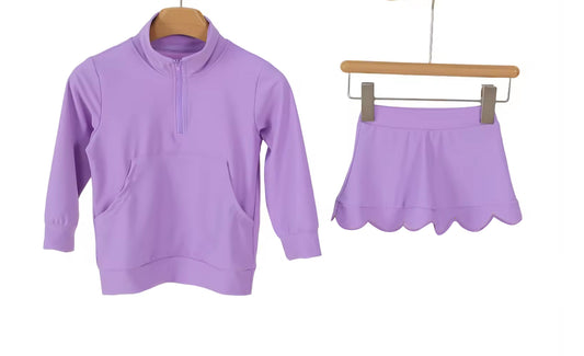 Baby Girls Purple Zip Pockets Pullovers Scallop Skirt Short Yoga Active Clothes Sets Preorder