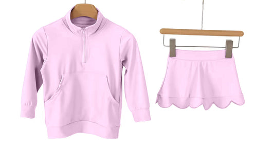 Baby Girls Pink Zip Pockets Pullovers Scallop Skirt Short Yoga Active Clothes Sets Preorder