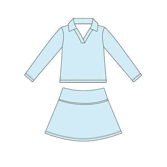 Baby Girls Light Blue Long Sleeve Top Skirt Short Yoga Active Clothes Set Preorder