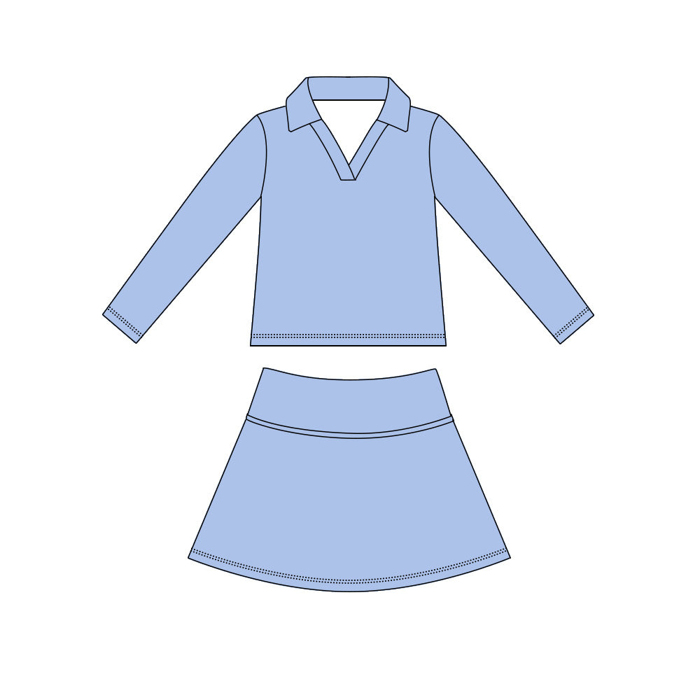 Baby Girls Blue Long Sleeve Top Skirt Short Yoga Active Clothes Set Preorder
