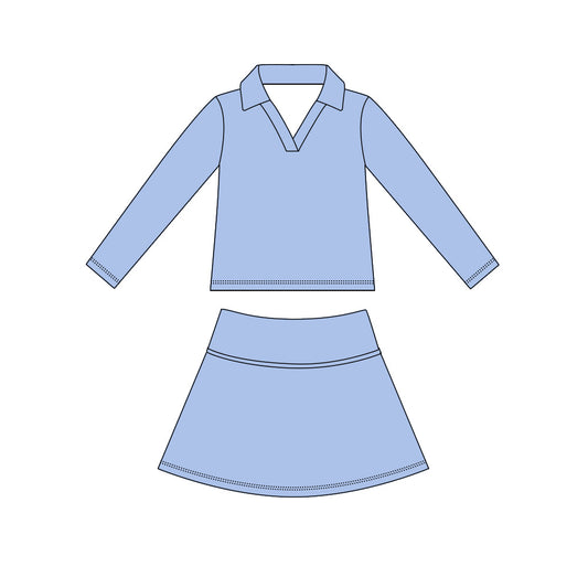 Baby Girls Blue Long Sleeve Top Skirt Short Yoga Active Clothes Set Preorder
