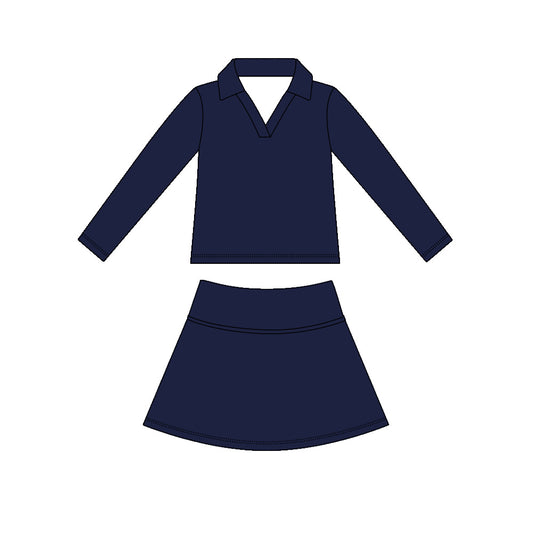Baby Girls Navy Long Sleeve Top Skirt Short Yoga Active Clothes Set Preorder